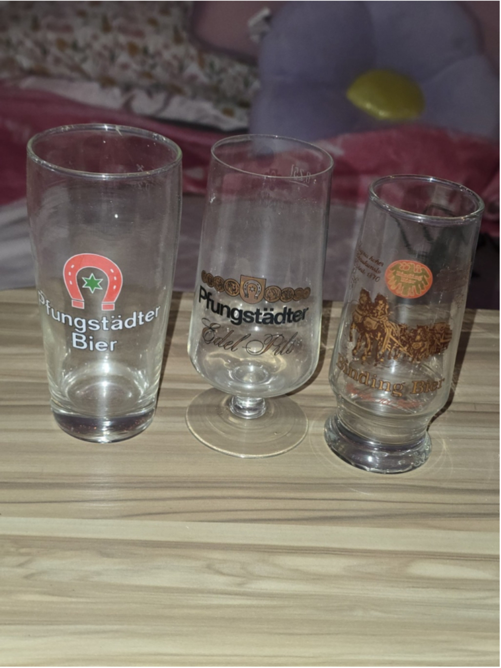 3 Assorted German Glasses (1 CRACKED) Pfungstädter & BINDING BIER